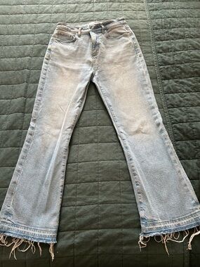 LOFT Light Wash Flare Jeans with Frayed Hem